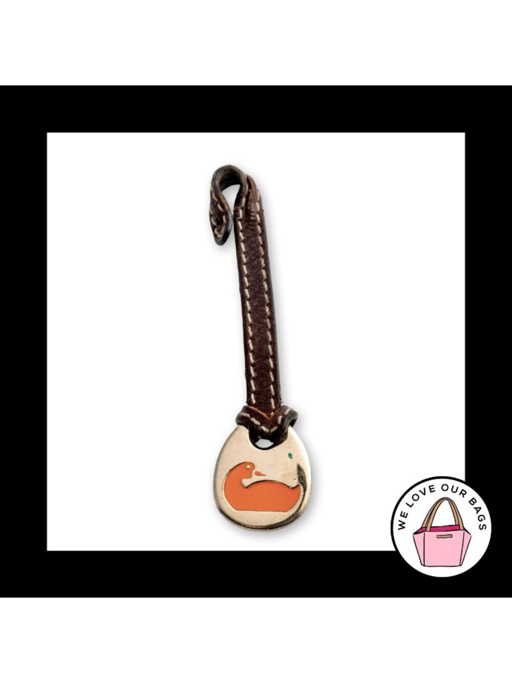 VINTAGE Y2K DOONEY & BOURKE Orange Duck Brown Leather Fob Bag Charm Hang Tag